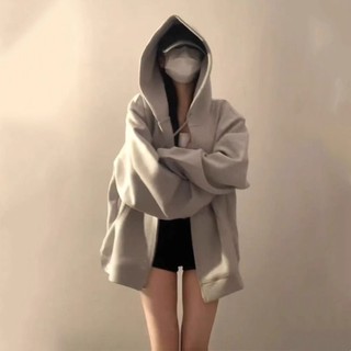 áo khoác hoodie zip nữ xám tiêu girl phố form rộng áo tay dài mùa đông eleclassm