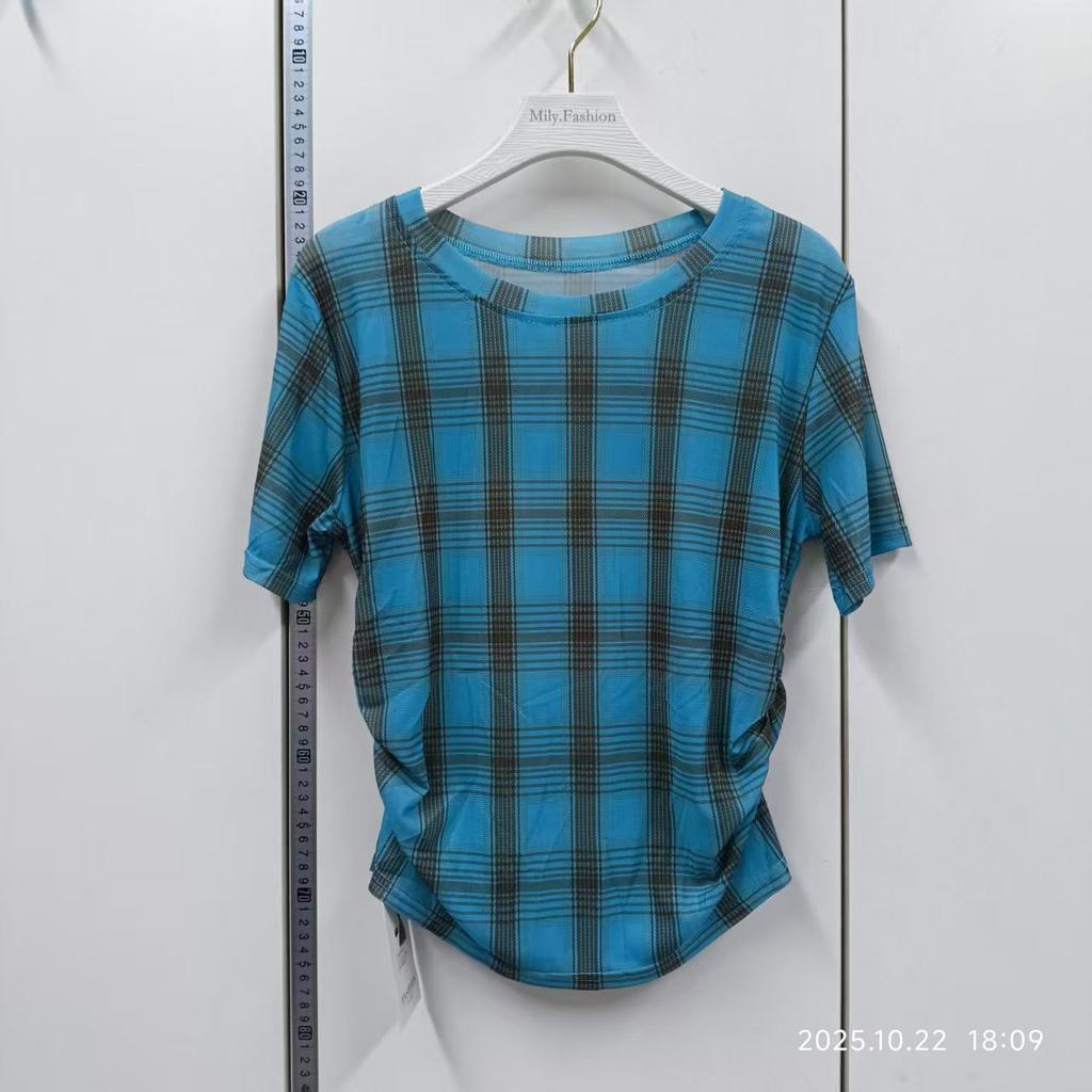 Milyfashion Retro Kẻ Sọc In Tất Cả Trận Đấu Lưới Ngắn Tay Top Mùa Hè Mỏng Gọn Rộng Ôm Hơn Nhìn T