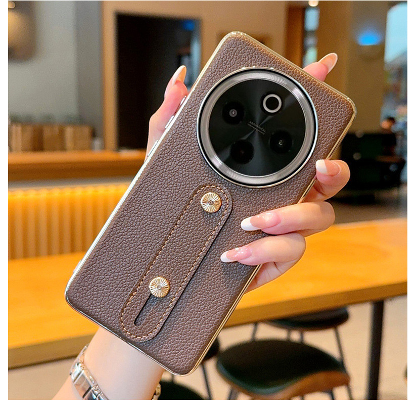 Thích hợp cho Vivo x300 Dây đeo cổ tay Vỏ điện thoại Mạ bạc cho Vivo x300pro Vỏ bảo vệ bằng da trơn họa tiết vải lanh x200