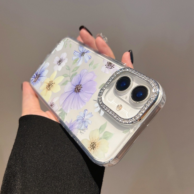Ốp điện thoại trong suốt họa tiết chim hoa xanh cho Motorola Moto Edge 50 60 Fusion 40 NEO G22 E32 G G75 G15 Power G05 E15 S50 E22 E22i E20 E30 E40 E13Casing Vỏ kim cương giả chống rơi