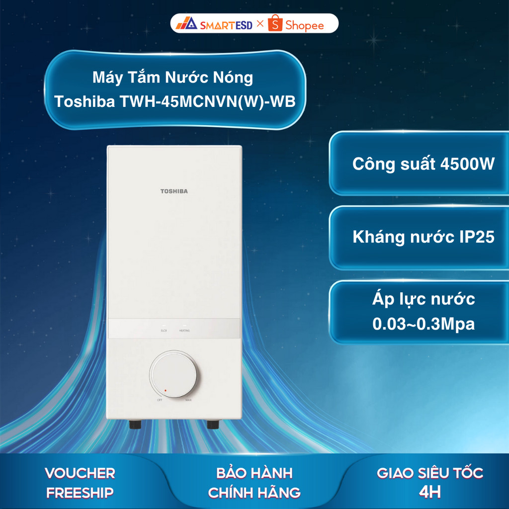 [Shopee Lắp đặt 0Đ HCM/HN] Máy Nước Nóng Trực Tiếp Toshiba TWH-45MCNVN-WB (Không Bơm) - Bảo hành chính hãng 24 tháng