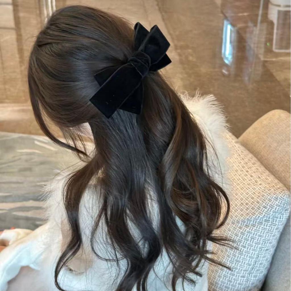 Kẹp tóc nơ nhung đen thanh lịch Kẹp tóc mùa xuân