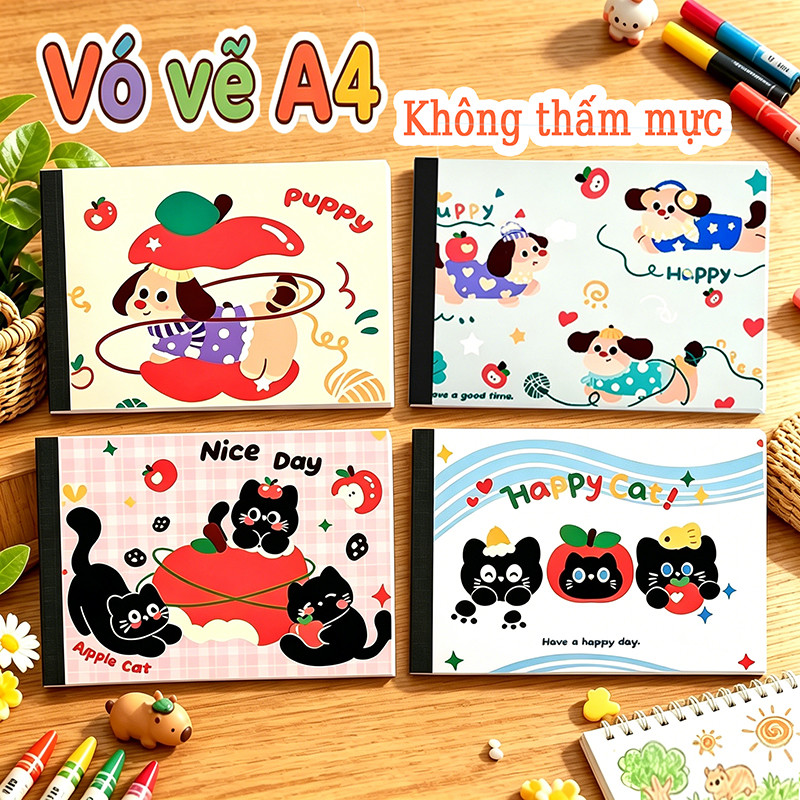 Vở vẽ đóng gáy keo sổ vẽ tranh giấy dày A4 xé rời mượt mà hoạt hình ngộ nghĩnh bền chắc xinh