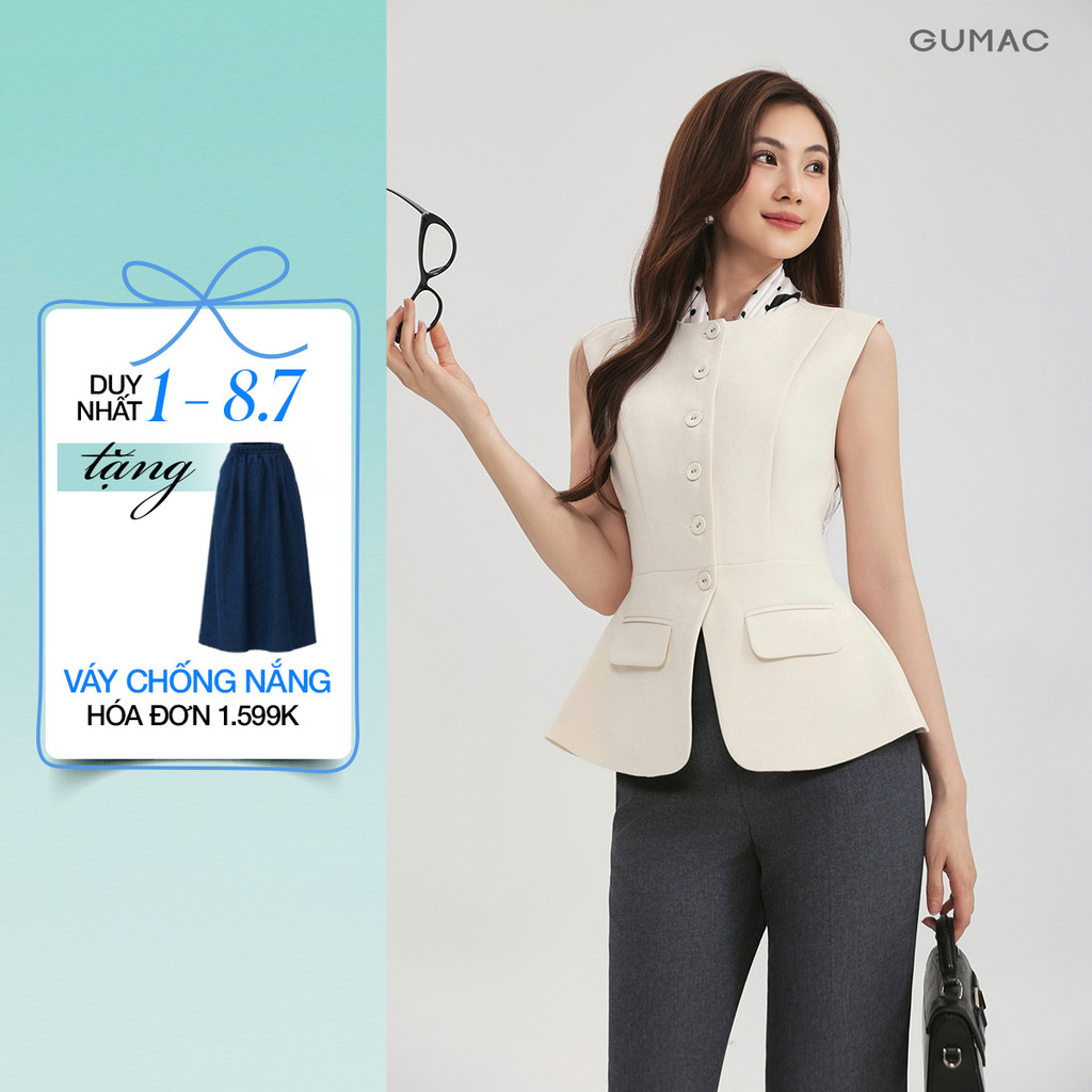Áo Gile Nữ GUMAC Form Peplum Cổ Tròn Đánh Eo Nhẹ Tôn Dáng Sang Trọng AG03026