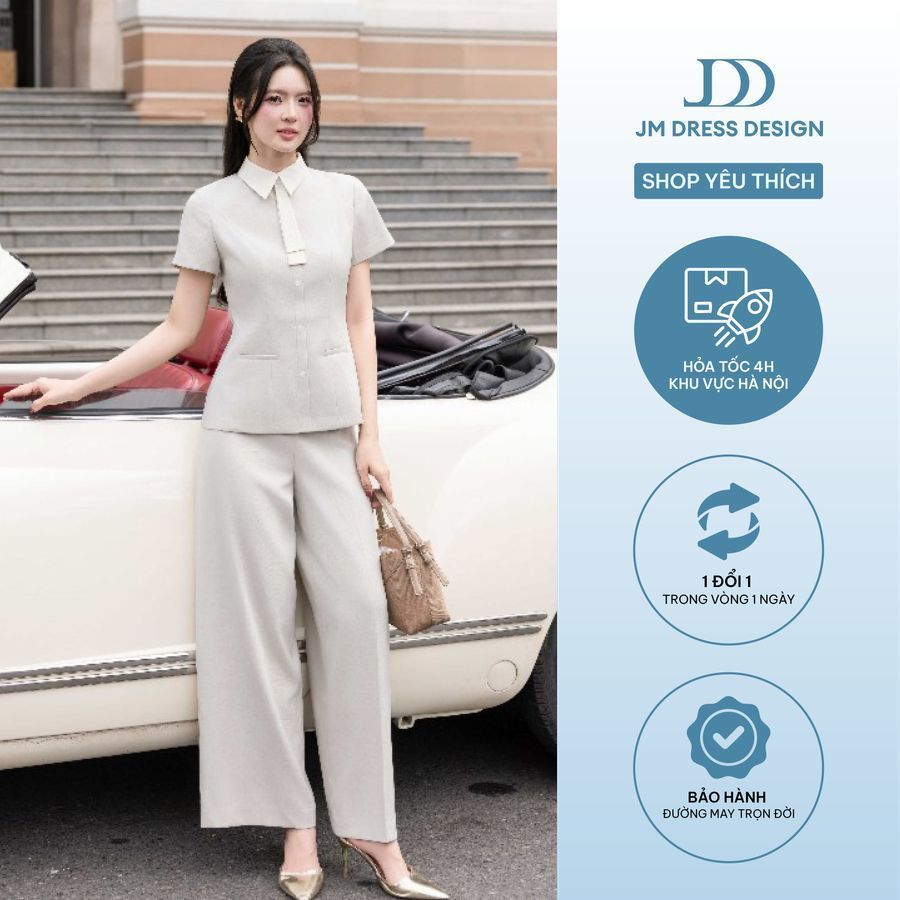 Quần Ống Suông Thêu Túi Cơi 3P02.2601, Quần Công Sở Dáng Đứng Detail Túi Trước Thanh Lịch, Quiet Luxury Thiết kế Bởi JM
