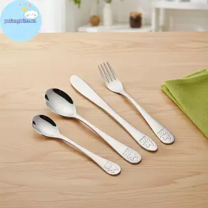 Pufangbliss Trẻ Em Bộ Đồ Bạc Thép Không Gỉ Trẻ Em Nĩa Thìa Và Bộ Cắt Bộ Đồ Ăn Gấu Ngộ nghĩnh Flatware Bộ Dành Cho Trẻ Em Tập Đi VN