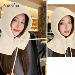 AqToCna Mũ Mùa Đông Dành Cho Nữ Unisex Dệt Kim Mũ Có Mũ Ngoài Trời Ấm Dây Rút Mũ Một Mảnh Ne Cổ Beanies Mũ AqToCna