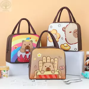Túi đựng đồ ăn trưa hoạt hình AMBU, Túi đựng đồ ăn trưa Capybara họa tiết hoạt hình 10 màu, Túi đựng đá di động bằng vải bền cho trẻ em Người lớn