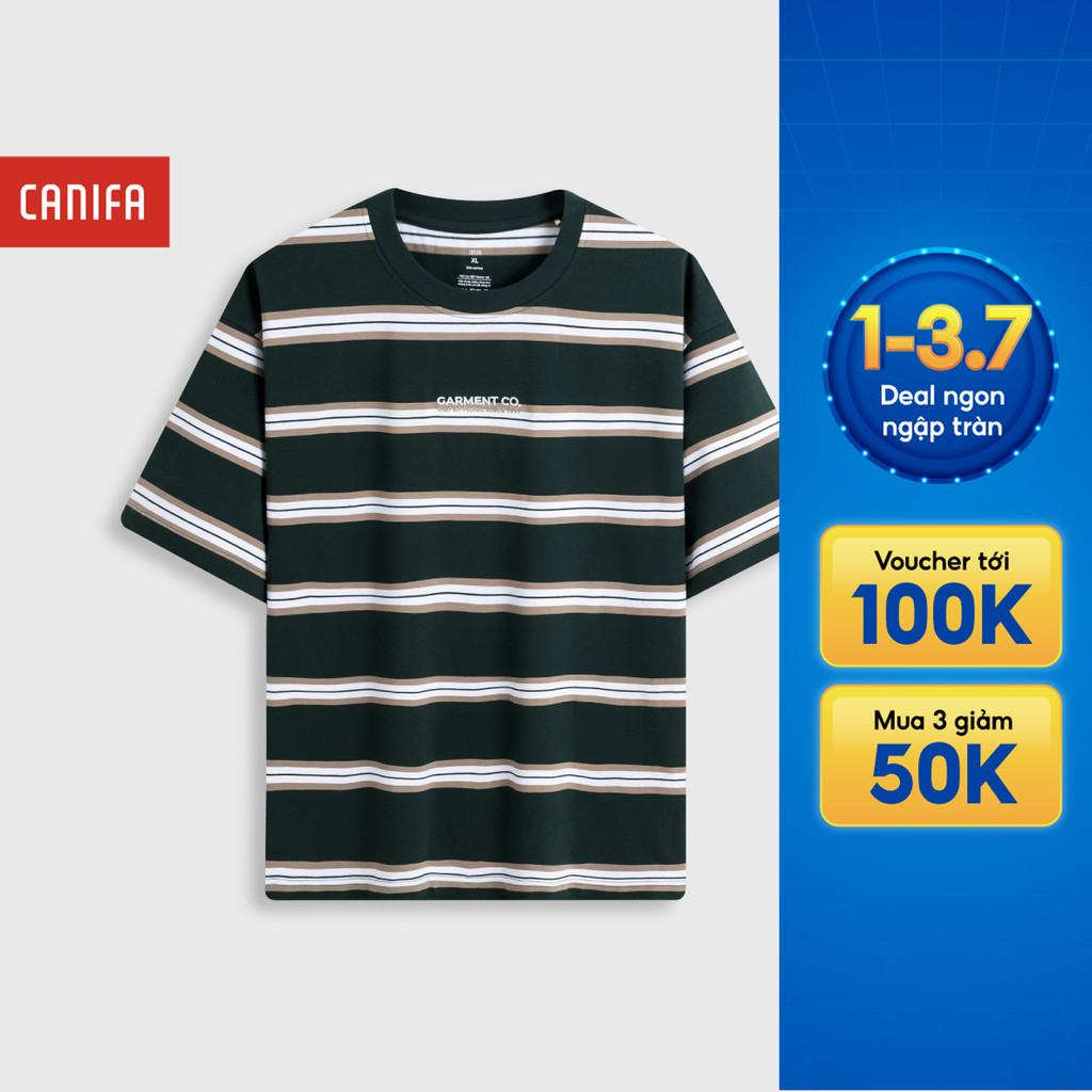 Áo phông nam CANIFA kẻ ngang ngắn tay thêu chữ phong cách trẻ trung 8TS26S014