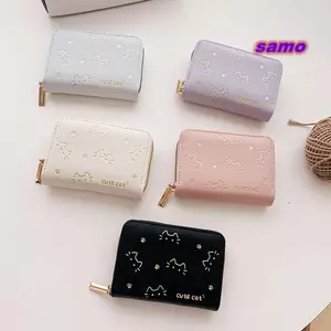 Ví ngắn SAMO, Hộp đựng thẻ da PU họa tiết mèo, Khe cắm thẻ nhiều thời trang Ví có thể gập lại nhẹ