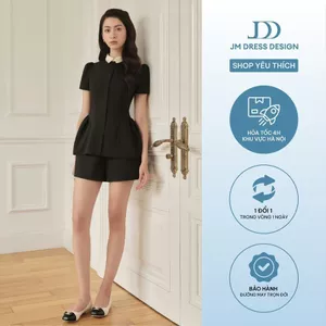 Set đồ áo peplum cổ đức nơ cổ 2T24.2504K phối quần short 3S09.2504K – Bộ đồ công sở tiểu thư thiết kế bởi JM Dress