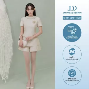 Set Áo Dáng Ôm Cổ Bẻ 2T38.2507K + Quần Short Bổ Thân 3S10.2507K – Bộ Đồ Ánh Kim Thanh Lịch Nữ Tính Quiet Luxury Bởi JM