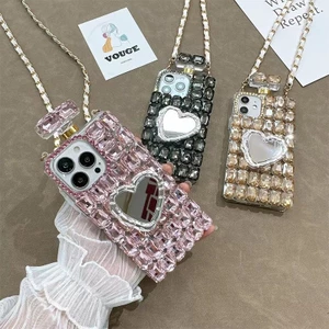 Ốp Điện Thoại Gương Tình Yêu Kim Cương Giả Thích Hợp Cho iPhone17 Chai Nước Hoa Apple 14 Dây Đeo Ngang 16 Full Kim Cương Sang Trọng 13