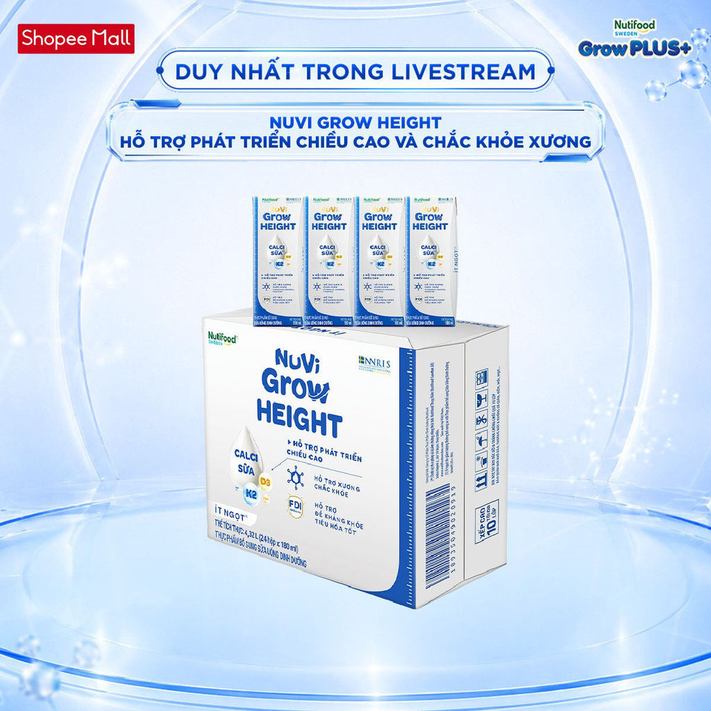[Livestream KOL] Thùng 24 hộp SBPS Nuvi Grow Height hỗ trợ phát triển chiều cao hộp 180ml