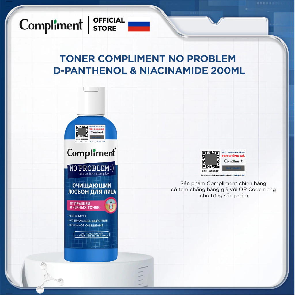 Toner BHA Compliment No Problem làm sạch sâu, giảm mụn, mờ thâm, kiềm dầu 200ml