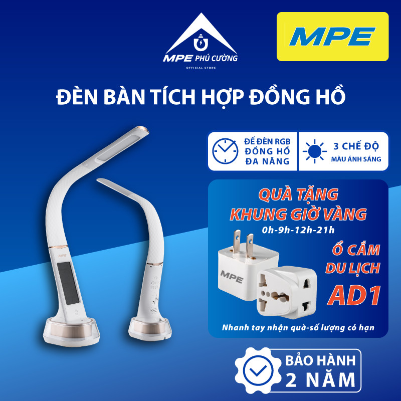 (CHÍNH HÃNG) MPE - Đèn bàn đa năng bảo vệ thị lực 8W 3 chế độ màu Tích hợp cổng sạc USB Chính hãng MPE Phú Cường