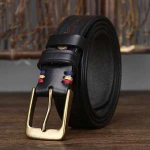 Thắt lưng da bò lớp đầu tiên thuộc da cổ điển 20516 / 3,3cm Rộng 4mm dày / Họa tiết dập nổi bằng Laser / Khóa đồng nguyên khối / Unisex Phiên bản Hàn Quốc Phù hợp / Thắt lưng cặp đôi bằng da thật / Phụ kiện phù hợp hàng ngày