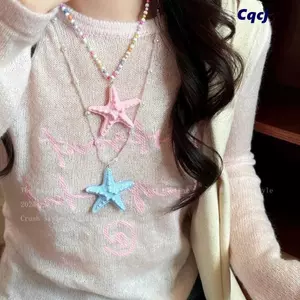 Mặt dây chuyền CQCJ, Vòng cổ đính cườm có thể điều chỉnh phong cách ven biển, Mặt dây chuyền sao biển nhẹ đa năng Vòng cổ bãi biển Trang phục