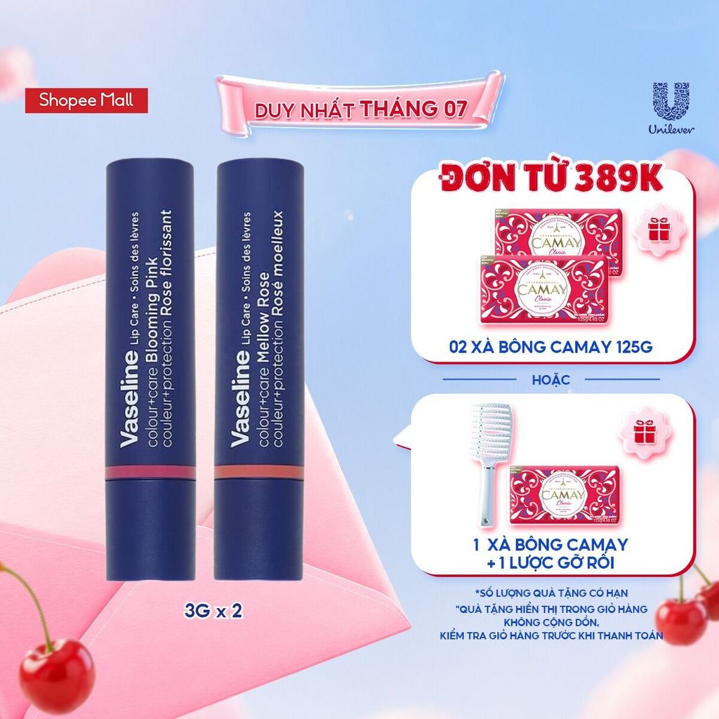 Combo 2 Son dưỡng môi Vaseline Colour+Care Blooming Pink & Mellow Rose 3g
