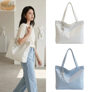 Túi vải ngôi sao NKSFX, Túi Tote vải in hình ngôi sao đáy phẳng, Charm trang trí bền bỉ Dung tích lớn Túi xách đeo vai nhẹ Mua sắm