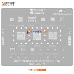 AMAOE SAM: 22 BGA Reballing Stencil 0.12mm Dành Cho Samsung A17 MTK CPU MT6789V SM6475