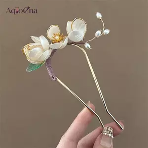 AqToCna 1 Chiếc Đảng Hình Chữ U Kẹp Tóc Phụ Kiện Tóc Thanh Lịch Retro Hoa Mộc Lan Hợp Kim Kẹp Tóc Hoàn Hảo Để Uốn Tóc Hoặc Thẳng Tóc AqToCna