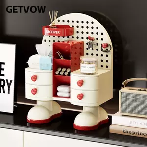 Giá lưu trữ máy tính để bàn GETVOW, Đa chức năng với ngăn kéo Hộp lưu trữ văn phòng phẩm, Chất lượng cao với bảng đục lỗ Máy tính để bàn Tổ chức văn phòng