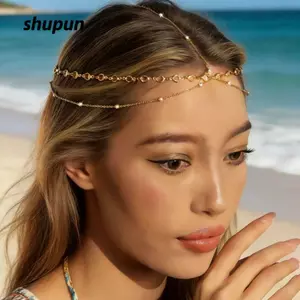 Đầu tua rua dây chuyền SHUPUN, Băng đô kim cương giả có thể điều chỉnh độ dài, Quà tặng phụ kiện tóc kim loại hợp kim kẽm thời trang dành cho nữ