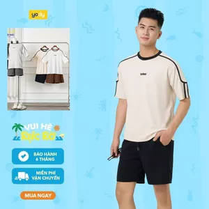 Bộ đồ nam YODY phối dây dệt in chữ ngực co giãn thấm hút mồ hôi tốt MCST25S053
