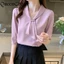 Áo Sơ Mi Nữ Tay Ngắn Màu Hồng Chắc Chắn Nữ Cổ Chữ V Công Sở Mặc Áo Sơ Mi