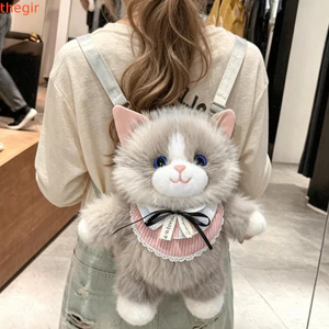 THEGIRL8B Ba Lô Sang Trọng, Chất Liệu Lông Thú Nhồi Bông Dung Tích Lớn, Dễ Thương Lông Tơ Mềm Mại Ragdoll Cat School Bag Hàng Ngày