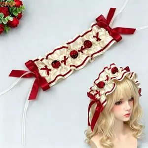 THEGIRL8B Dâu Gothic Headband, Gothic Thanh Lịch Nữ Khăn Tóc, Kawaii Handmade Xù Satin lolita Nơ Mũ Đội Đầu Cô Gái Phụ Kiện Tóc