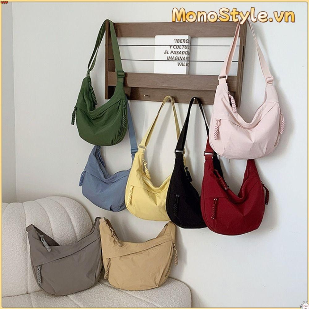 Túi đeo chéo MONOSTYLE, Túi đeo vai bằng vải nhẹ, Túi đựng bánh bao đơn giản màu trơn dung tích lớn thông thường của Hàn Quốc Du lịch