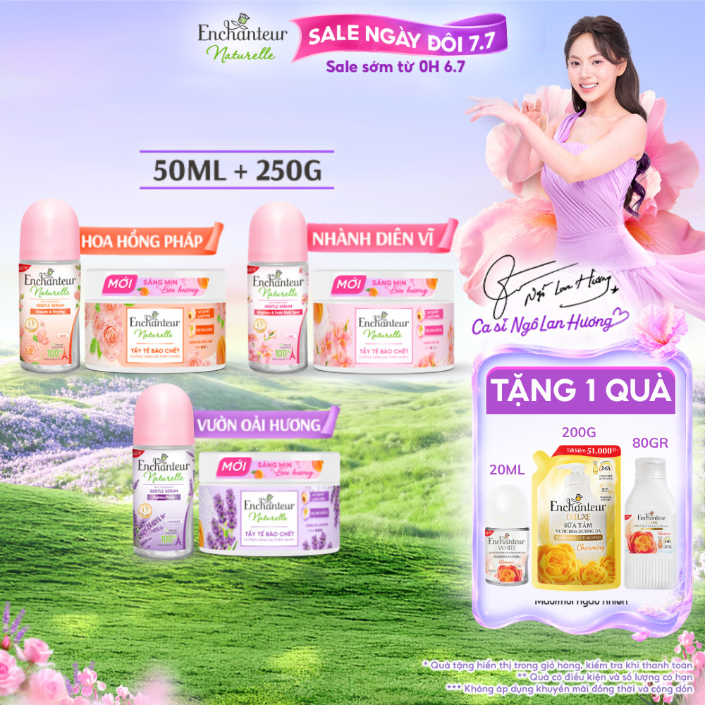 Bộ đôi Tẩy tế bào chết 250g & Lăn khử mùi tinh chất Serum Làm Sáng Da và Che Mờ Thâm sau 5 ngày Enchanteur 50ml