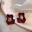 Cánh hoa không đều Bông tai hình hoa màu đỏ dành cho nữ Thời trang đơn giản tinh tế Trang sức tính khí cá tính ngọt ngào [Mina]