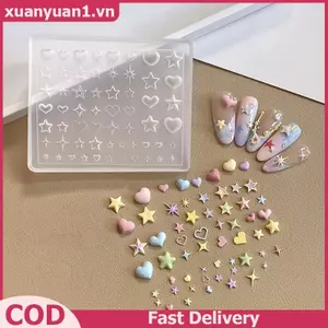 XUAN Silicone Nail Art 3D Mold Star Heart Patterns Non-Sti Easy Demold để trang trí móng tay DIY Làm móng tay Salon Người mới bắt đầu VN