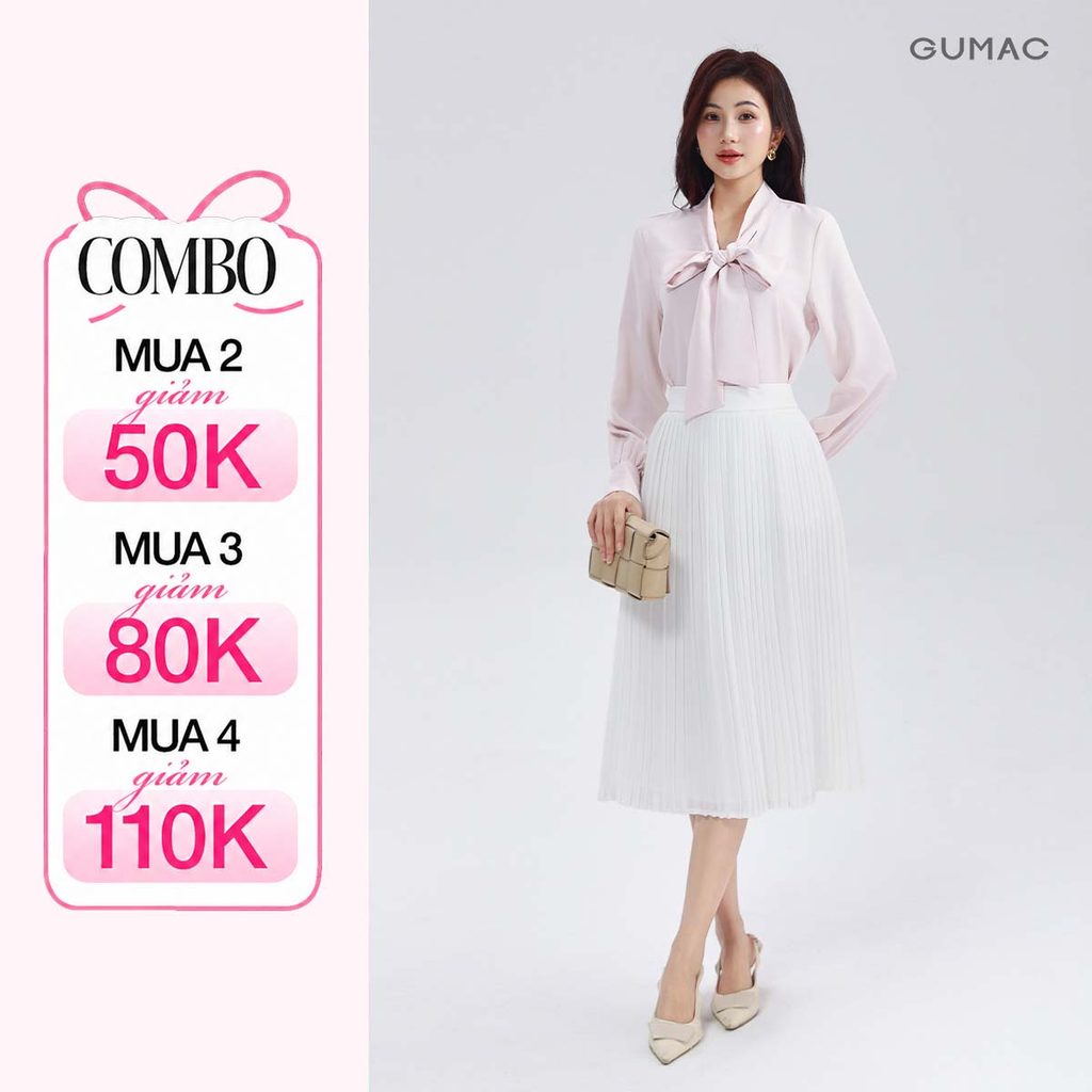 Chân Váy Midi Xếp Ly GUMAC Dáng A Suông Cơ Bản Chất Chiffon 2 Lớp Mềm Nữ Tính Thanh Lịch LVF0821