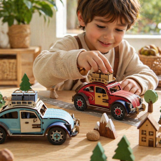 【BabyJoy】Đồ chơi lắp ráp 3D bằng gỗ,mô hình xe Volkswagen Beetle,đồ chơi giáo dục cho trẻ em,Nâng cao kỹ năng thực hành