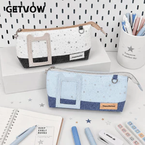 Bút chì GETVOW, In hình ngôi sao với túi đựng bút cửa sổ ảnh, phong cách Hàn Quốc Dung tích lớn Văn phòng phẩm Tổ chức Đồ dùng văn phòng trường học