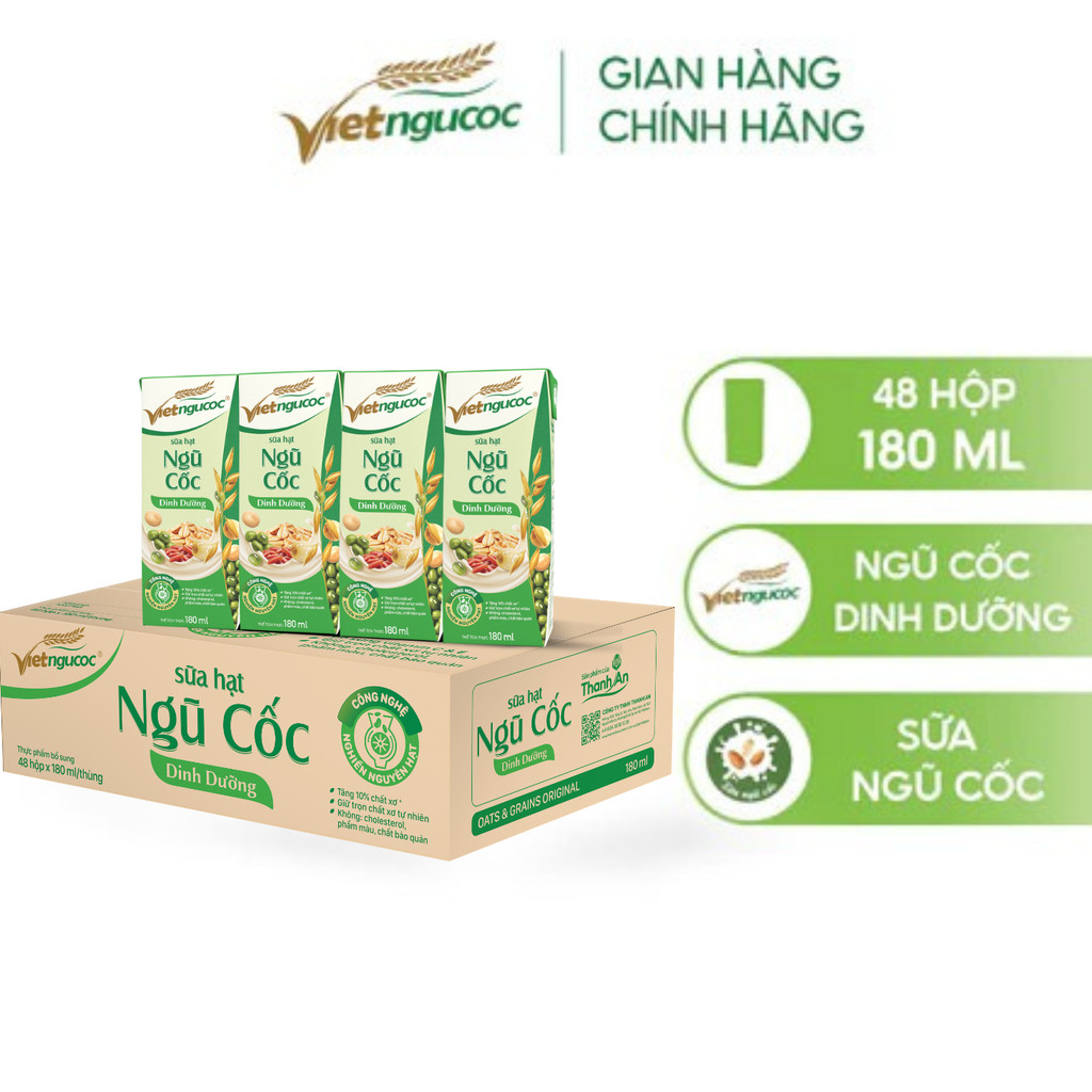 Thùng 48 Hộp Sữa Ngũ Cốc Dinh Dưỡng VIỆT NGŨ CỐC Uống Liền Bổ Sung Năng Lượng Chất Dinh Dưỡng Cho Cơ Thể 180ml/ Hộp