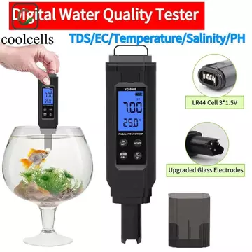 Bút thử nước gia dụng COOLCELLS, Màn hình kỹ thuật số LCD Máy đo chất lượng nước 5 trong 1, Máy kiểm tra PH đa chức năng Độ chính xác cao Máy đo PH kỹ thuật số chống nước Trung tâm kiểm soát bệnh tật