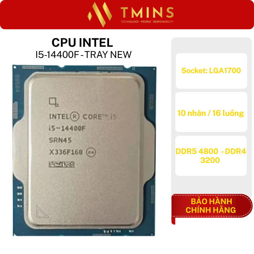 CPU Intel Core i5-14400F TRAY NEW (Up To 4.70GHz, 10 Nhân 16 Luồng, 20MB Cache, LGA 1700) | BigBuy360 - bigbuy360.vn