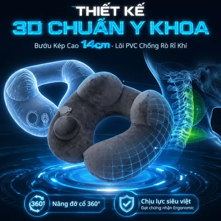 Tự Động Bơm Hơi/Có Thể Tháo Giặt Gối Cổ Du Lịch Xách Tay/Gối Tự Bơm Hơi Thông Minh/Gối Ô Tô Đa Năng Gối Cổ Du Lịch Chữ U/Gối Ô Tô Chỉnh Tư Thế/Gối Hỗ – 4