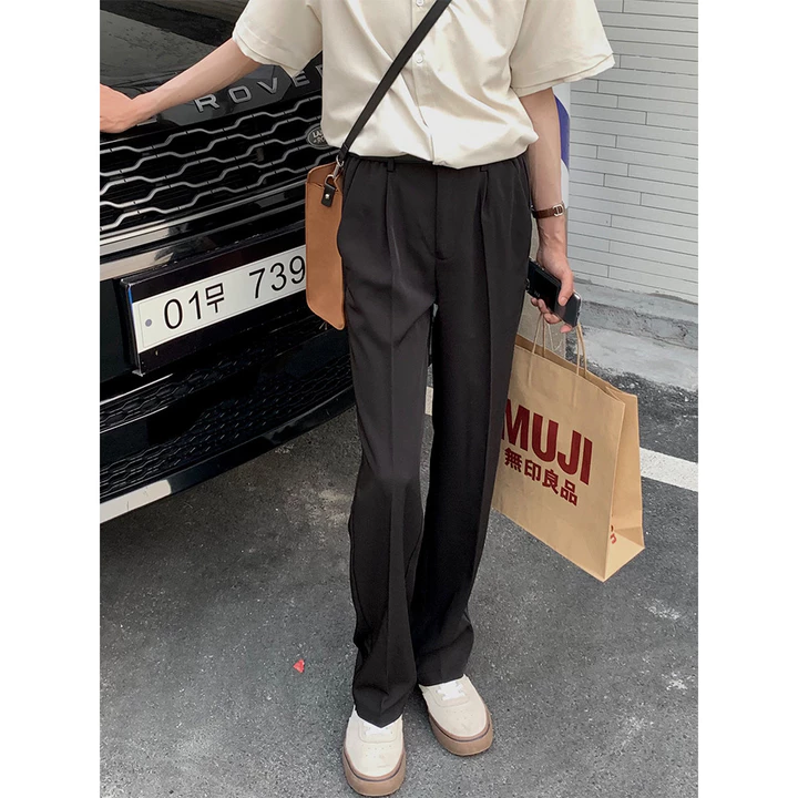 quần tây nam ống rộng quần tây nam trung niên Tính khí đầu mùa xuân cao cấp Cảm giác rộng Quần lau nhà cao cấp nam hợp thời trang phong cách Hàn Quốc Drap thẳng thường ngày