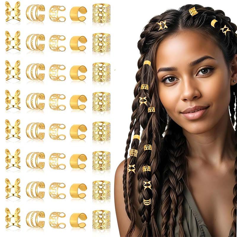 Bộ phụ kiện tóc giả bím bẩn vàng bạc, kẹp tóc DIY thiết kế rỗng thời trang