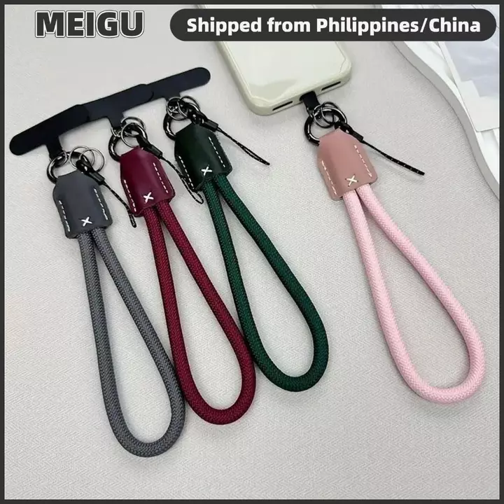 Dây bện MEIGU Dây điện thoại, Dây đeo điện thoại đầu da Pu thời trang dành cho nữ, Dây đeo điện thoại cổ tay Nylon sang trọng dễ thương Phụ kiện điện thoại