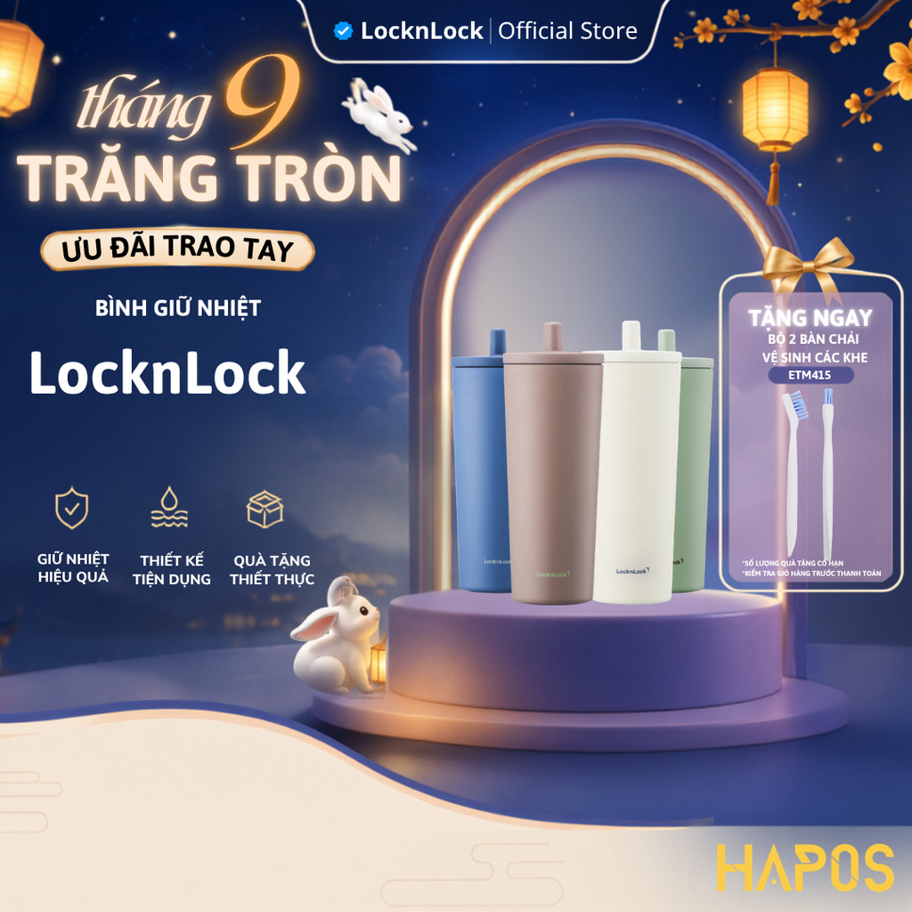Bình giữ nhiệt phủ sứ LocknLock 740ml LHC4156, ống hút bật tự động, kèm nắp che - HAPOS LOF | BigBuy360 - bigbuy360.vn