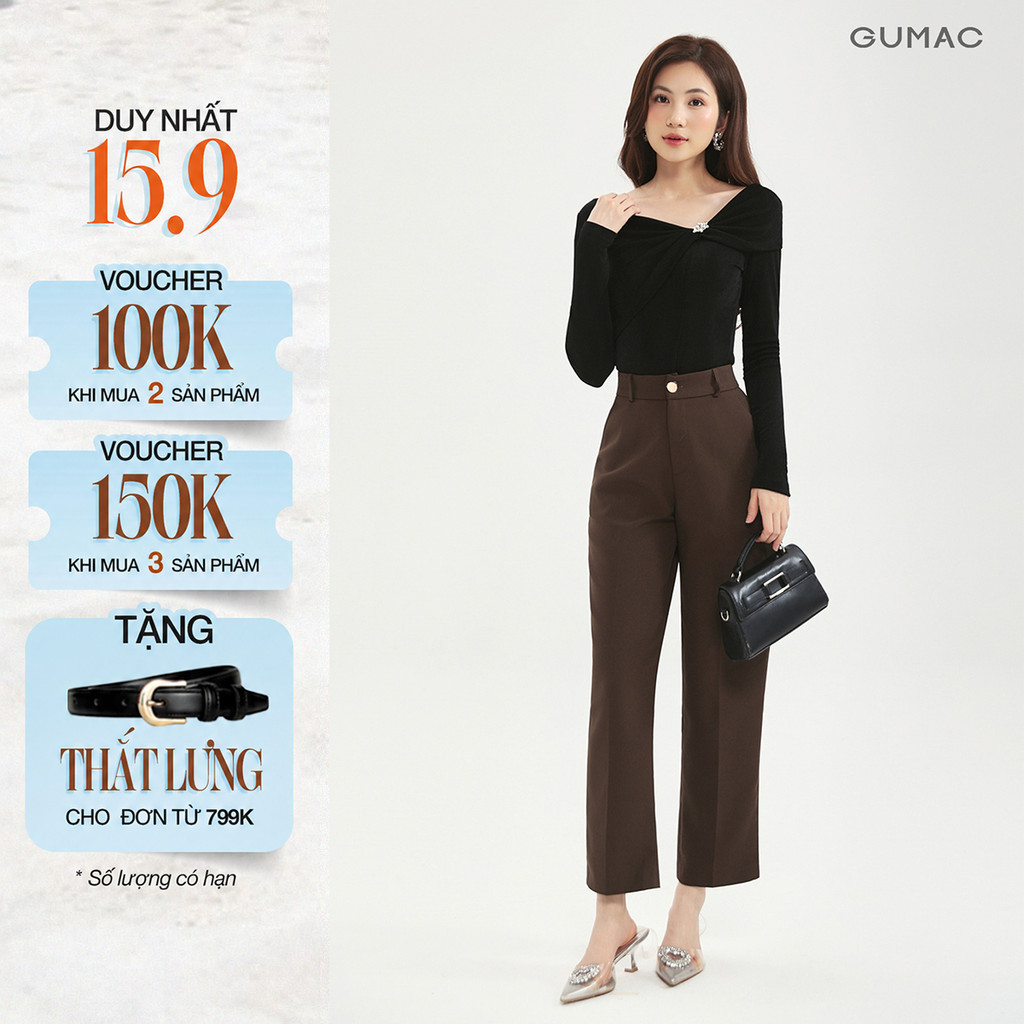 [MUA 2 GIẢM 100K] Quần Tây Nữ Ống Đứng 91cm GUMAC Quần Baggy Công Sở Lưng Cao Bigsize Cài Khuy Chất Tuyết Mưa LQE0819