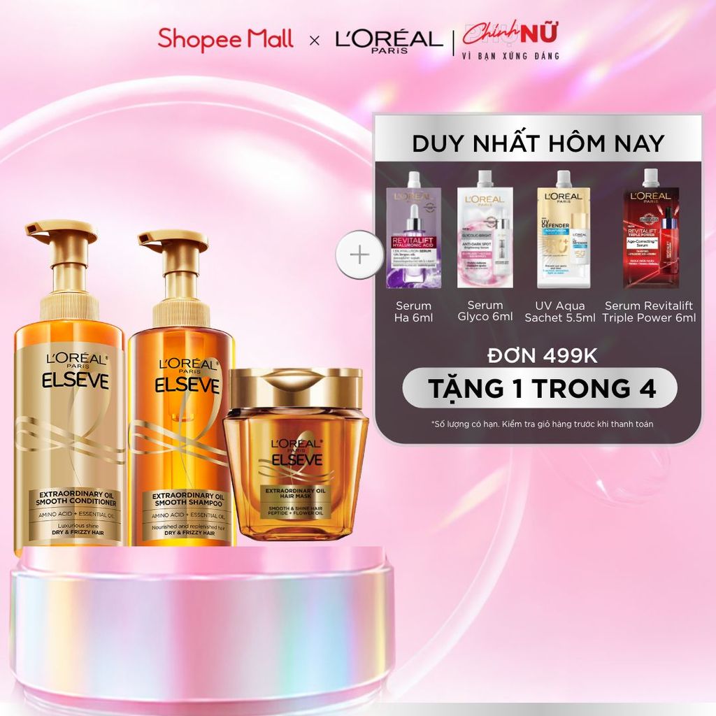 Bộ gội xả và mặt nạ ủ tóc giúp tóc suôn mượt, nuôi dưỡng sâu Extraodinary Sleek Oil Smooth L'Oreal Paris 440mlx2, 250ml