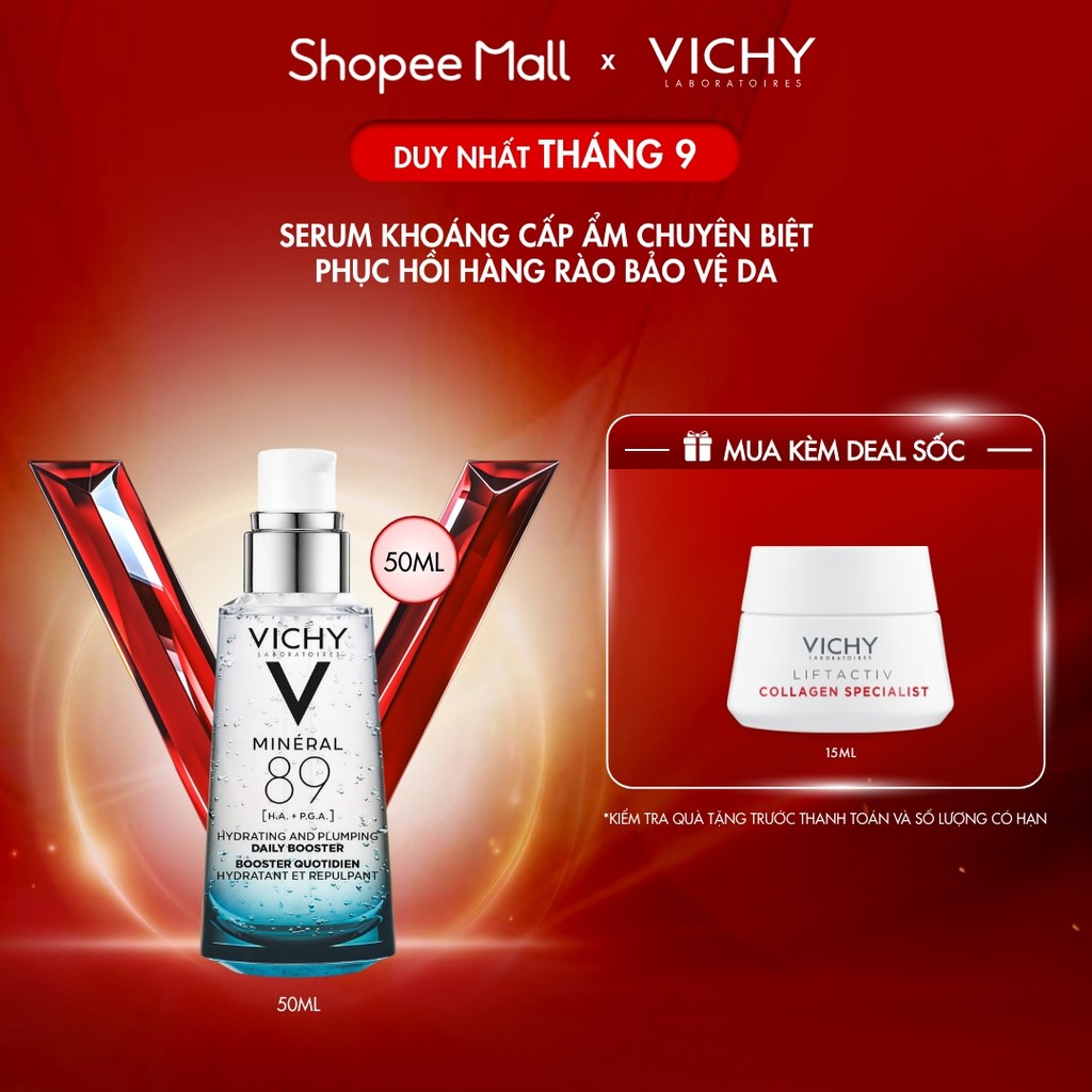 Serum khoáng “quốc dân” giúp phục hồi và cấp ẩm chuyên biệt Vichy Mineral 89 50ml, chống đa tác nhân làm suy yếu da